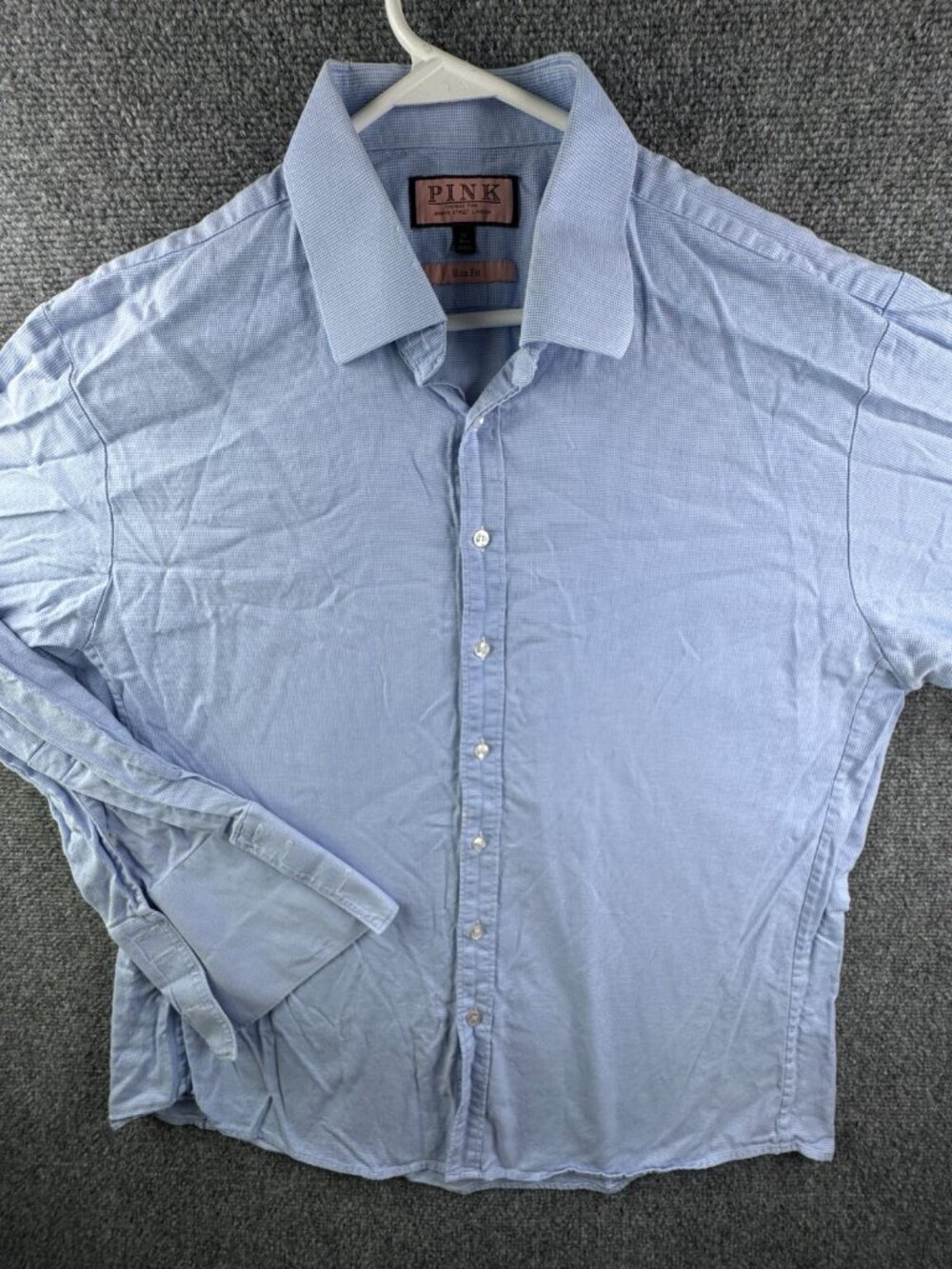 Thomas Pink Long Sleeve Button Up Shirt Men Cotton Blue Check 18 Slim Fit Woven